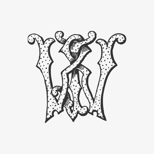 黑色手绘英文字母w