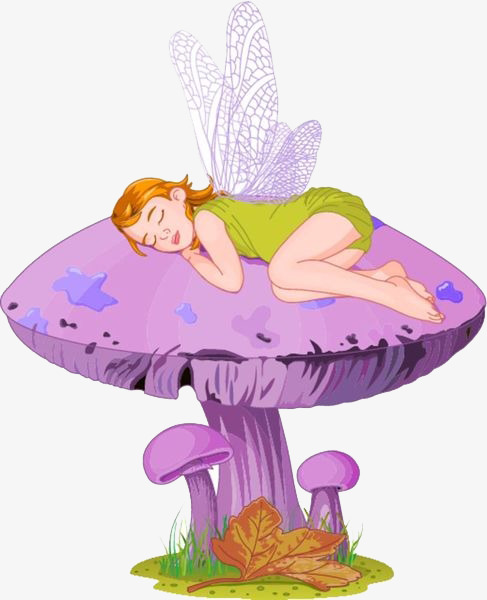 免抠卡通紫色蘑菇上睡觉的精灵