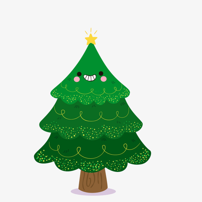 彩绘绿色笑脸圣诞树矢量