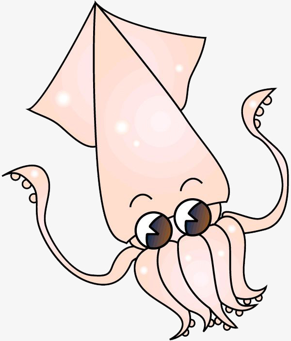 粉色手绘戴眼镜的乌贼