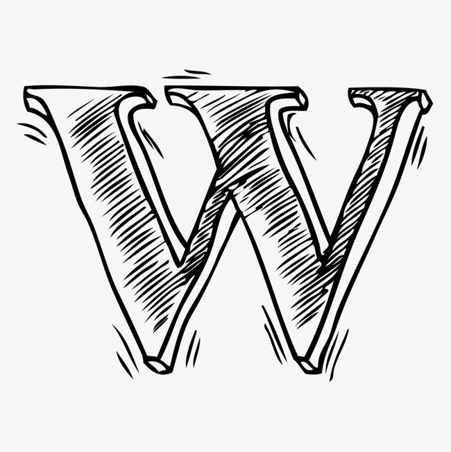 卡通手绘黑色字母w