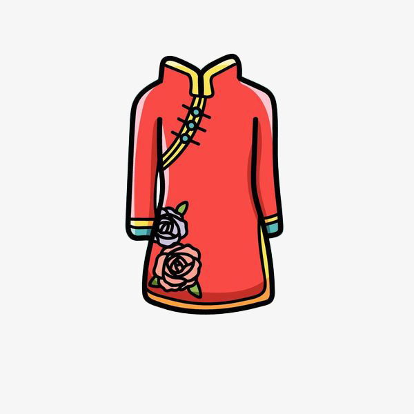 手绘红色花卉底纹旗袍