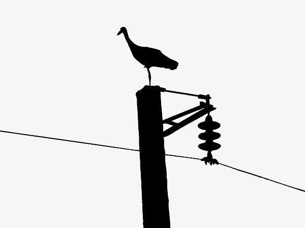 黑色手绘电线杆剪影