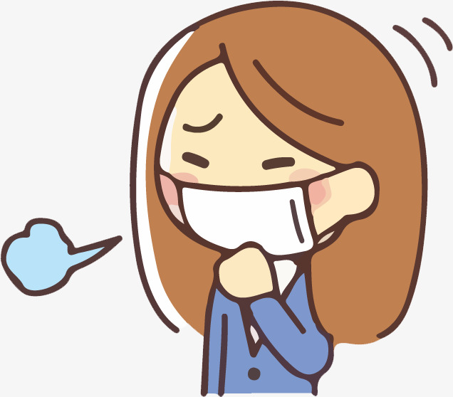 手绘卡通女青年咳嗽免抠