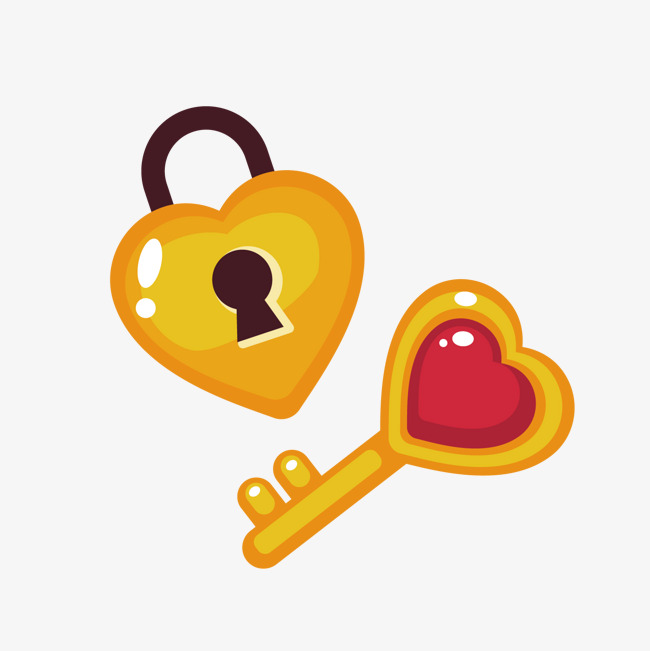 黄色卡通钥匙情人节元素