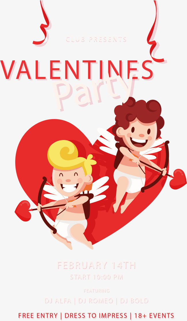 情人节爱心丘比特小天使红色卡通图案