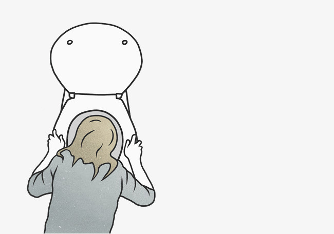 手绘抱着马桶呕吐的人