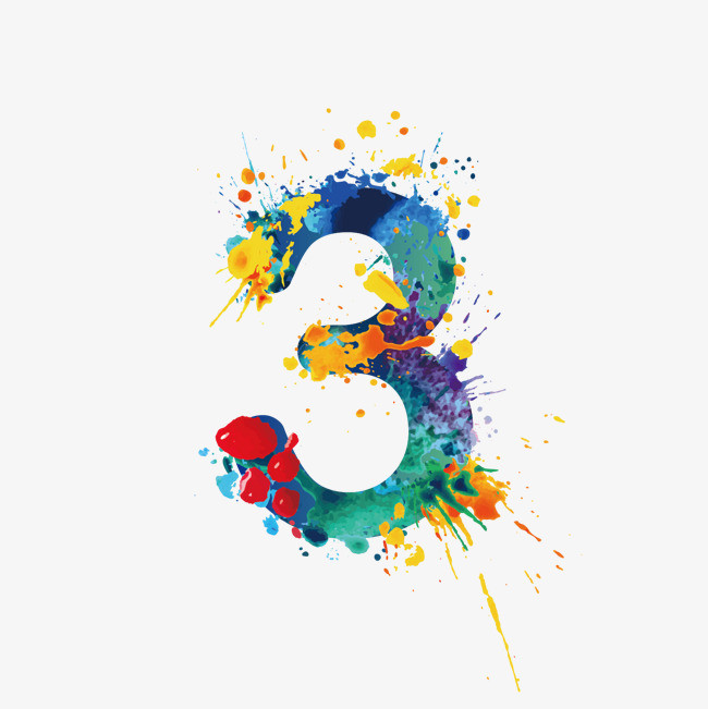 创意流体数字3艺术字彩色炫酷倒计时卡通字