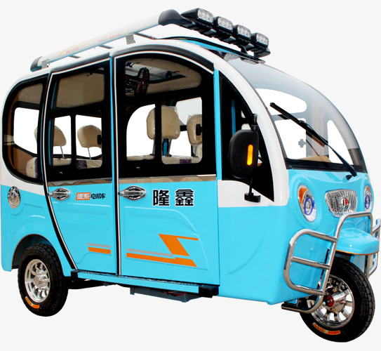 实物蓝色电动三轮小车免抠