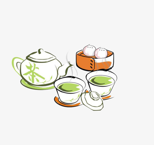 手绘早茶场景装饰png