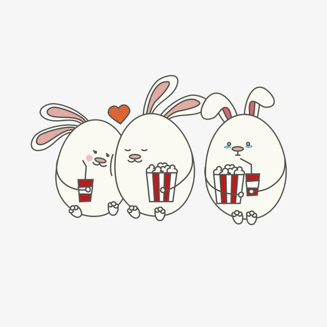 卡通吃爆米花的兔子免抠图