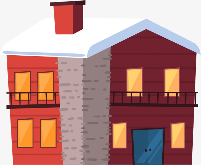 冬季红色别墅房屋【高清卡通手绘png素材】-90设计