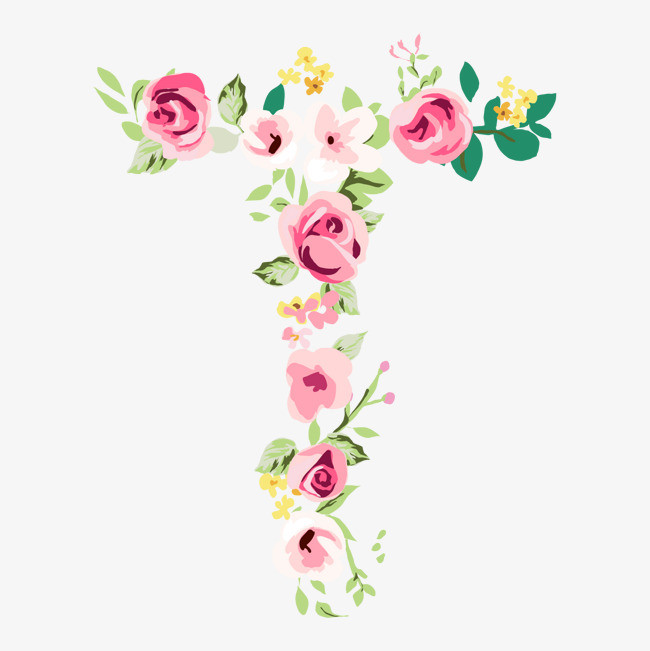 粉玫瑰粉蝴蝶结丝带装饰字母t【免抠元素png】-90设计网
