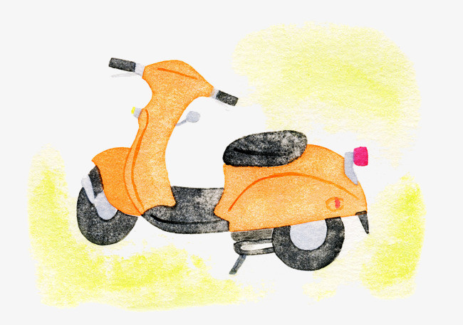 手绘水彩插图电动车