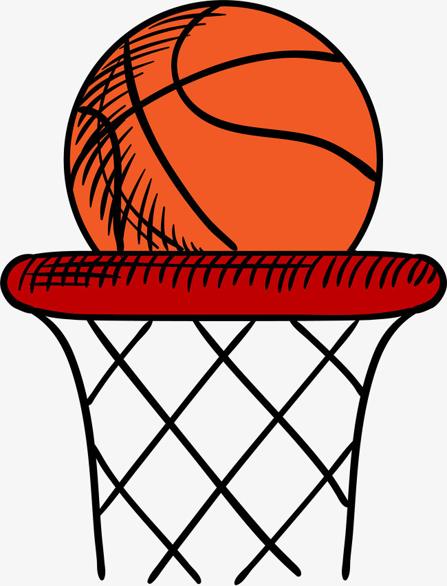 纯手绘奥运会的运动篮球投篮扁平免抠装饰元素