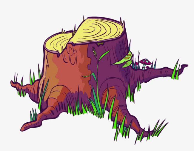 手绘草地上的树根