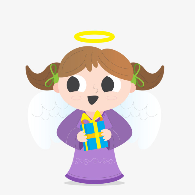 卡通紫衣天使女孩矢量图