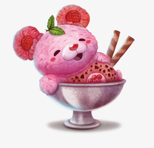 卡通手绘动物可爱红衣小熊冰淇淋
