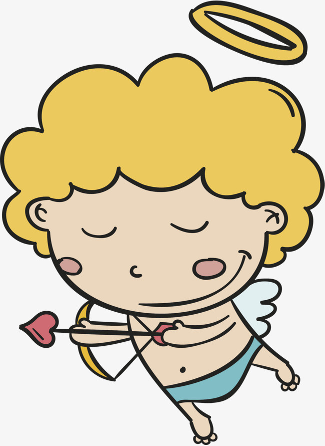 纯手绘插画情人节爱情爱神丘比特射箭