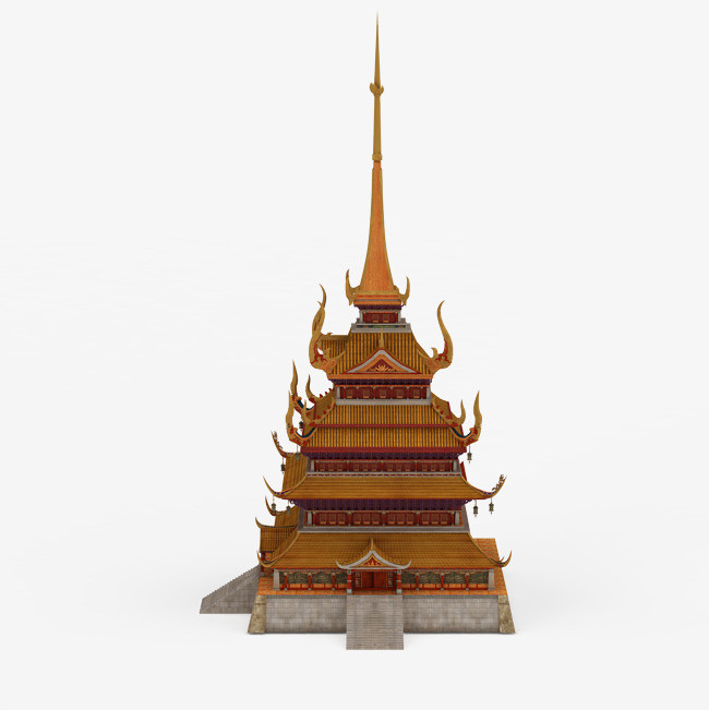 卡通插画装饰国潮古代建筑楼阁宝塔元素