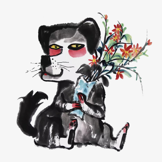 黑色水墨小狗元素