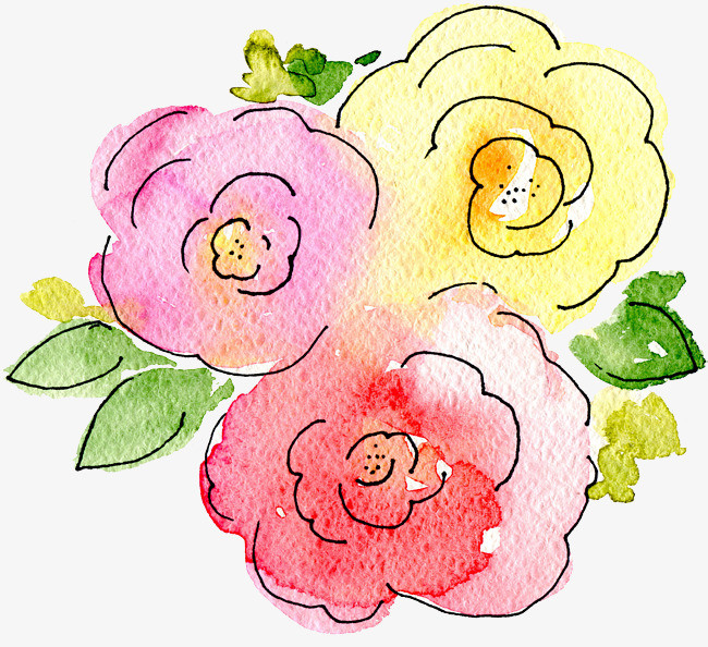 粉色水彩卡通玫瑰花