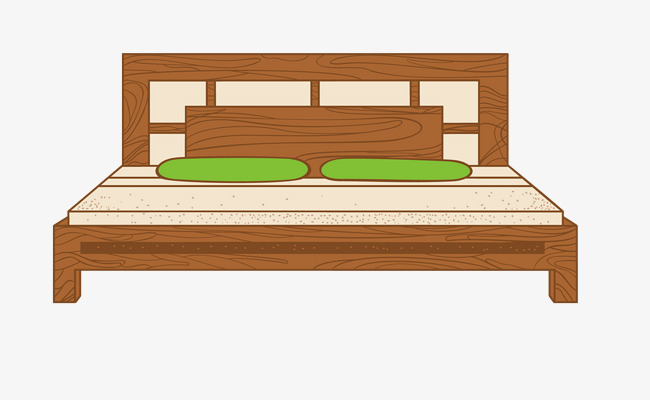 矢量卡通扁平化双人床木质免抠