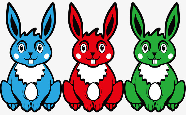 三只彩色的卡通兔子