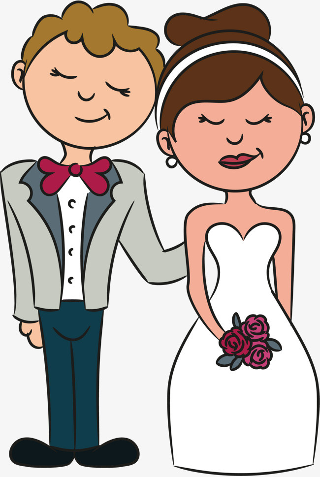 手绘矢量卡通可爱小清新婚礼季新郎新娘