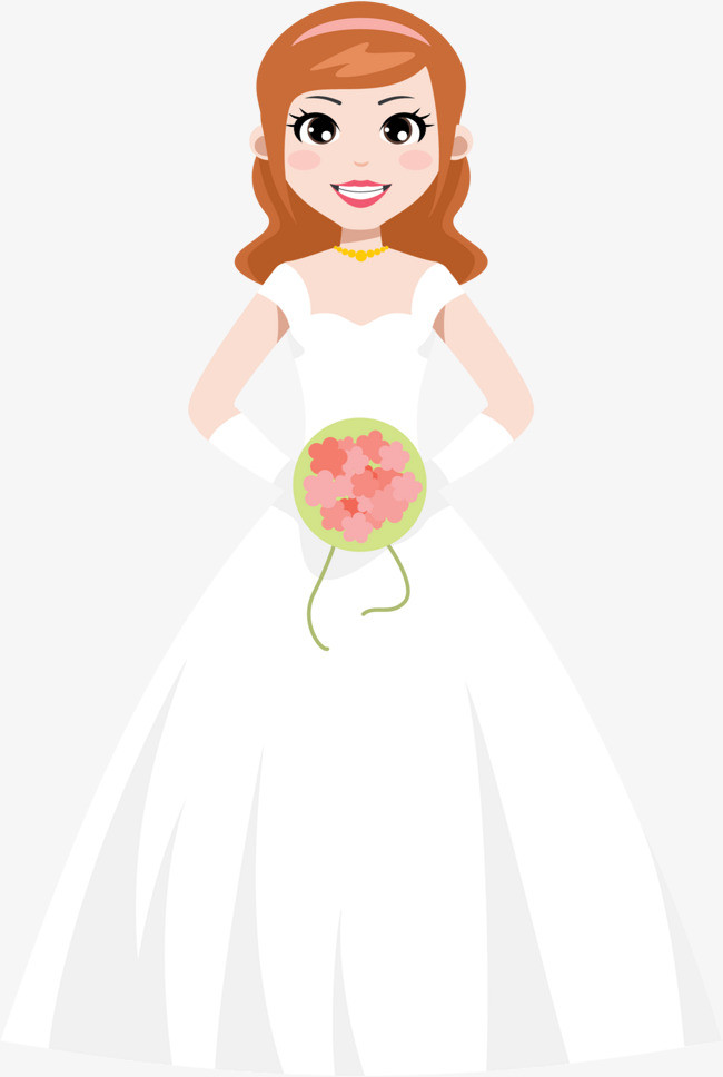 新娘子手捧绣球身着白色婚纱