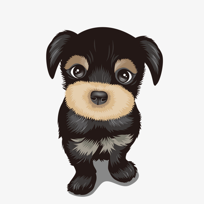 矢量手绘黑色站立小狗