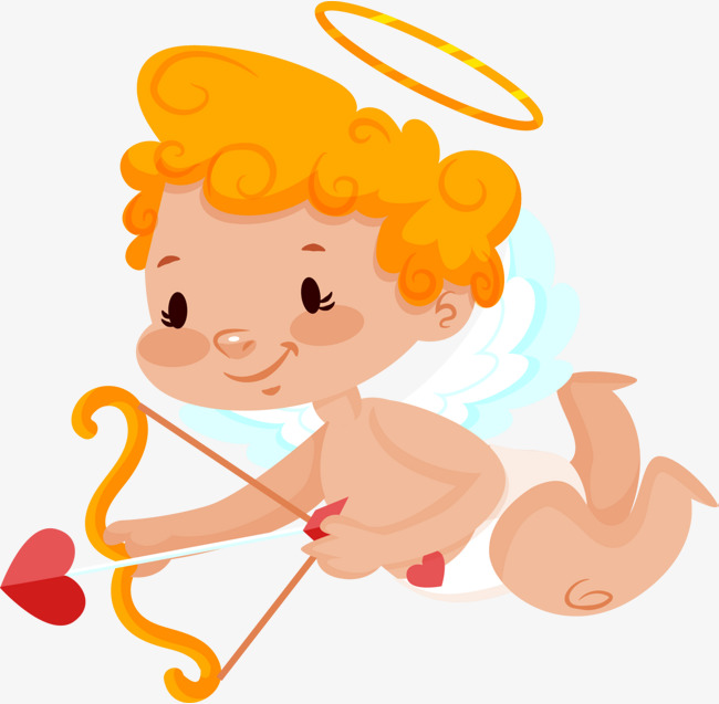 纯手绘插画情人节爱情爱神丘比特射箭