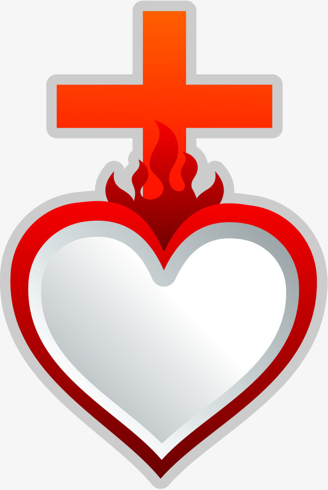 红色十字架燃烧爱心