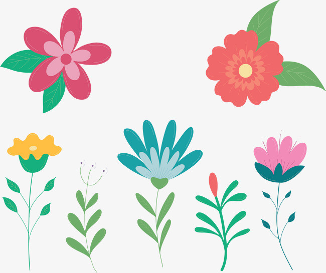 卡通春天玫瑰海棠花朵彩色插画元素