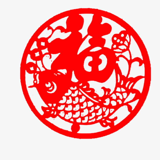 中国风创意窗花剪纸圆形镂空