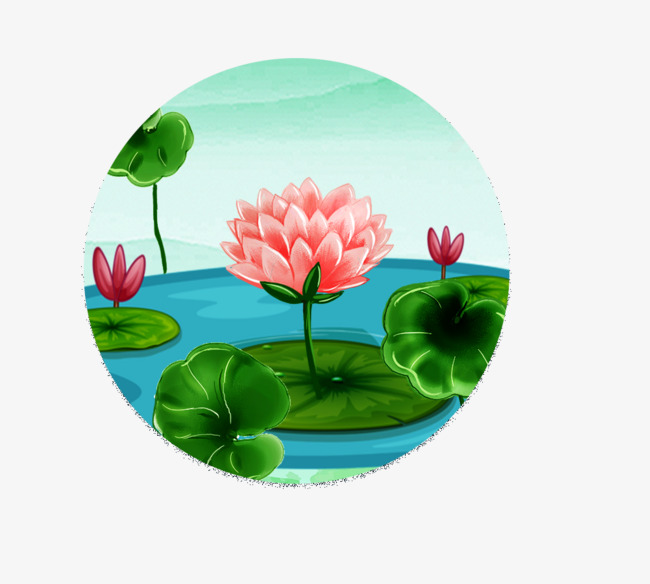 下雨天荷叶荷花卡通手绘免抠元素