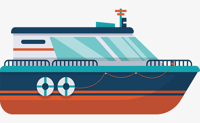 剪纸扁平风蓝色卡通海游轮板免扣元素