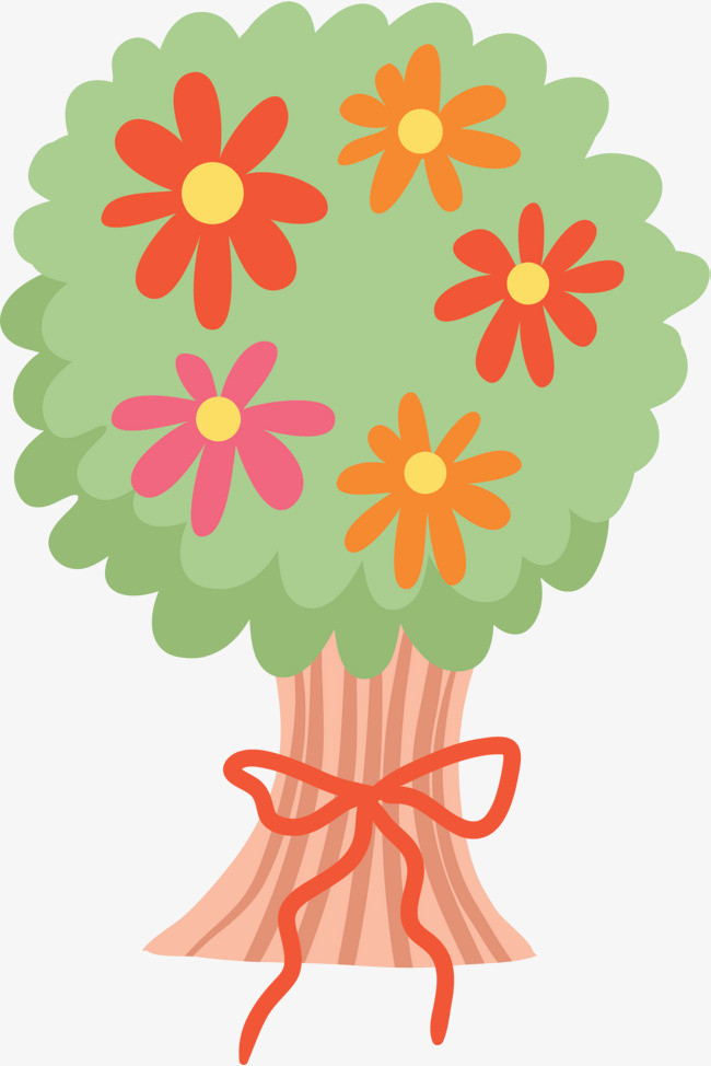 春季卡通花朵树木