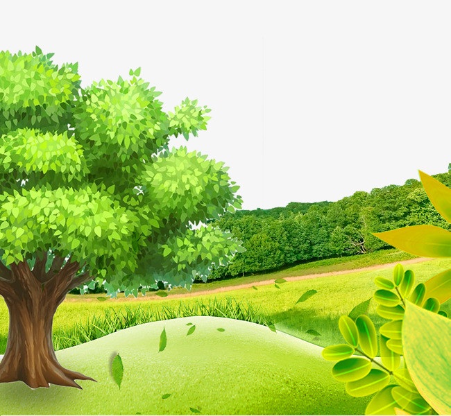 手绘绿色草地树木