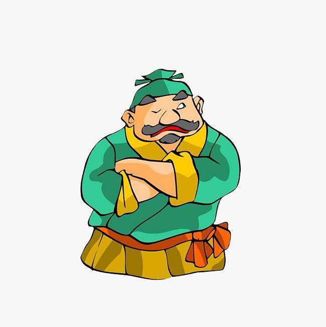 卡通双手抱胸眼瞥一边的古代店小二素材
