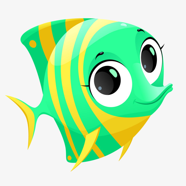 卡通绿色的大眼睛鱼类设计