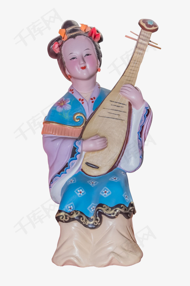 彩陶正在弹奏的伶人png下载