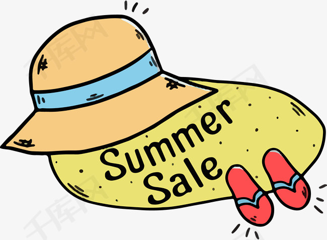 创意卡通手绘海滩遮阳帽标签