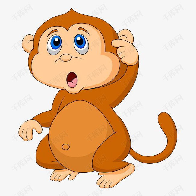 可爱的猴子的素材免抠卡通简笔手绘可爱的思考的迷茫的