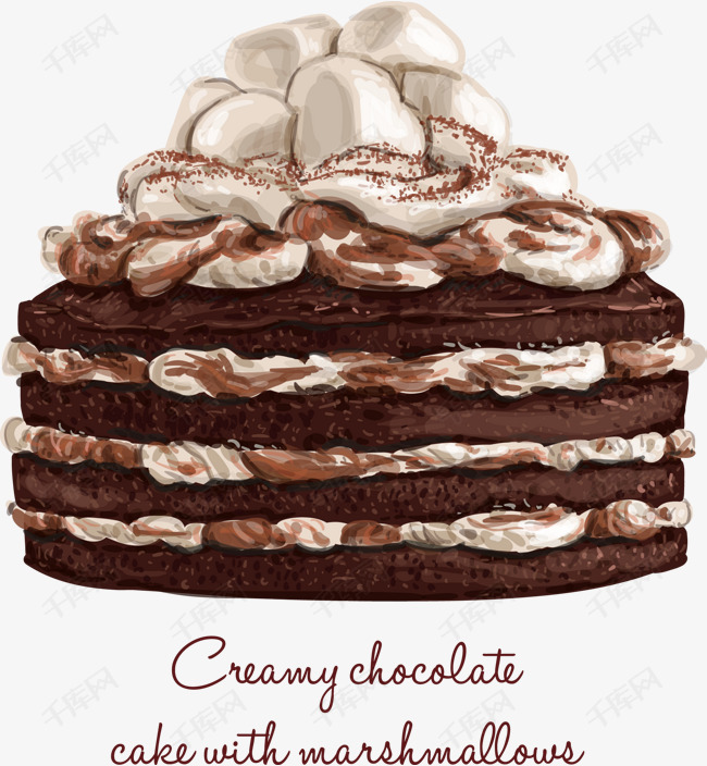 矢量手绘棉花糖可可蛋糕