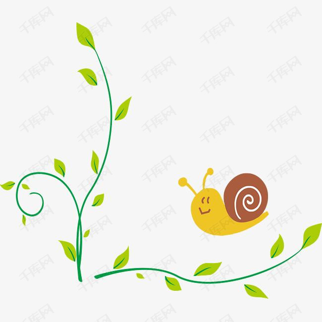 儿童节绿色可爱海报清新藤蔓树叶郊游卡通蜗牛
