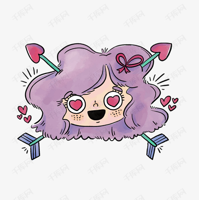 卡通爱心眼女孩矢量素材