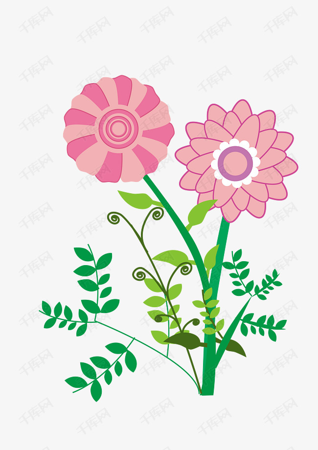 春天扁平化矢量一簇花朵卡通png