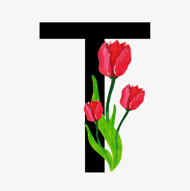 无衬线体字母t中国风花朵装饰_艺术字设计_千库网