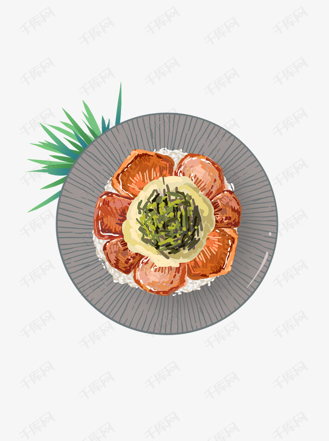 美食手绘鳗鱼蛋饭设计元素合集